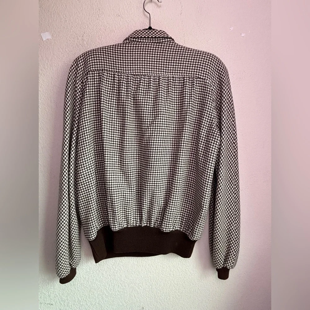 Vintage Valentino Brown Cream Houndstooth Skirt & Bomber Sweater Set 46 M L